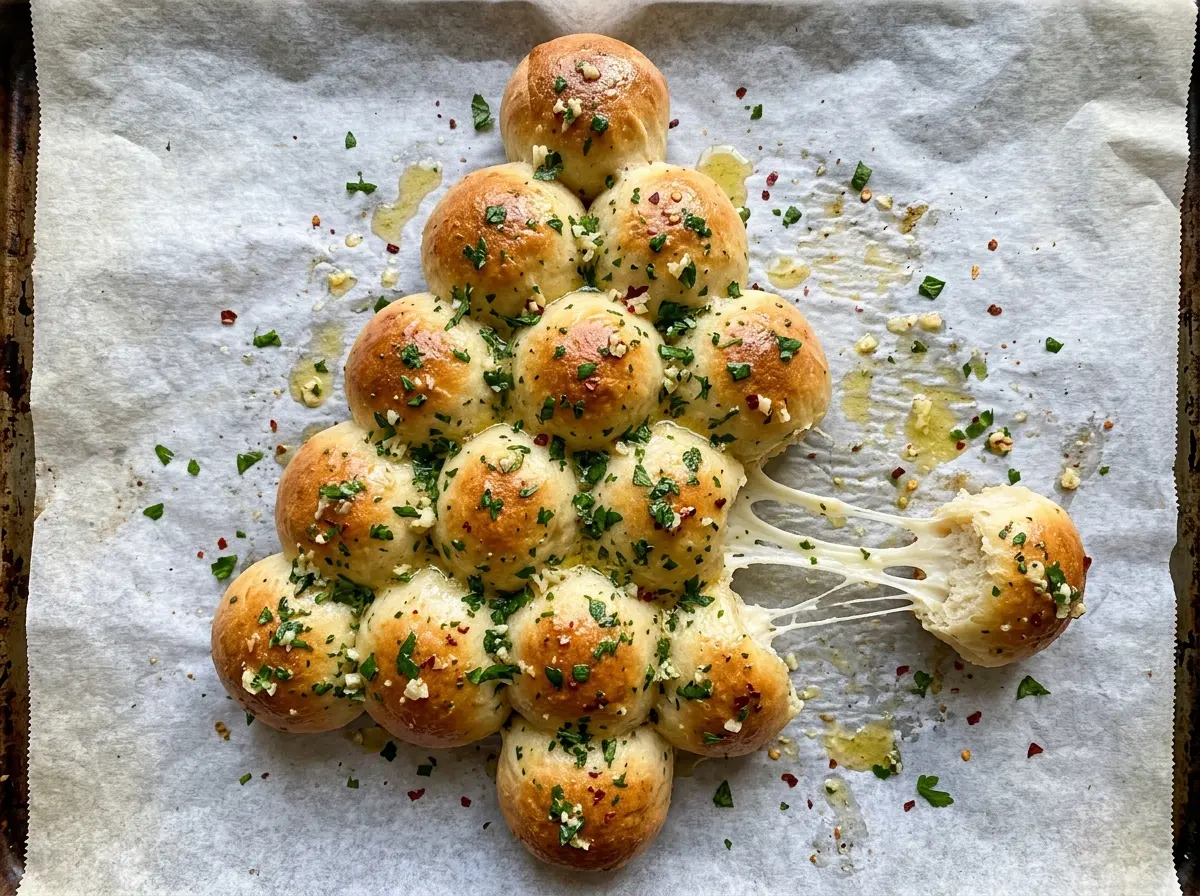 Vegan Pull Apart Christmas Tree golden garlic rolls