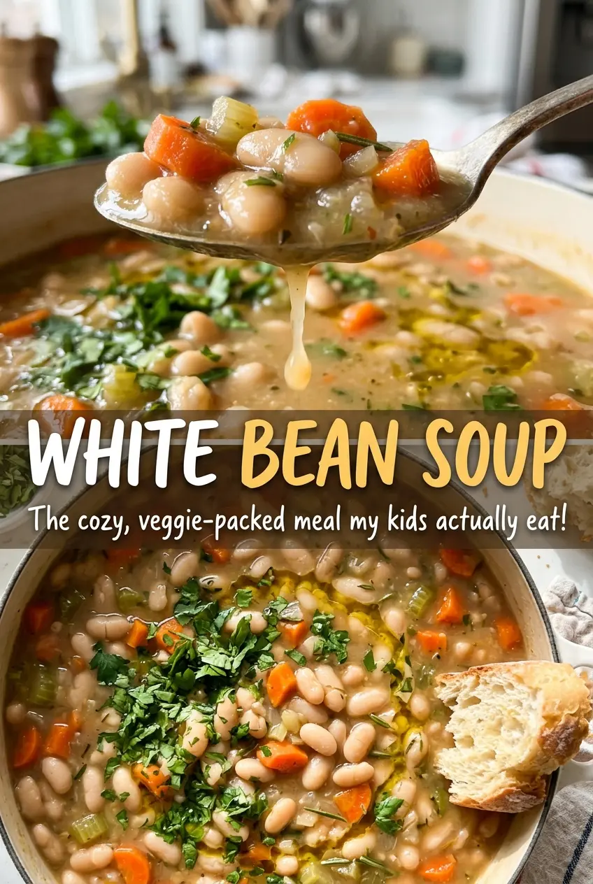 White bean soup, hearty and herb-scented